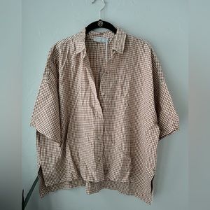 NWT EVERLANE DRAPEY SQUARE SHIRT IN BROWN GINGHAM M